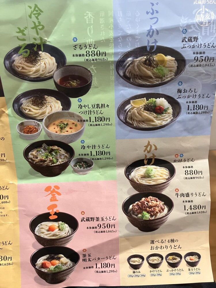 うどんメニュー